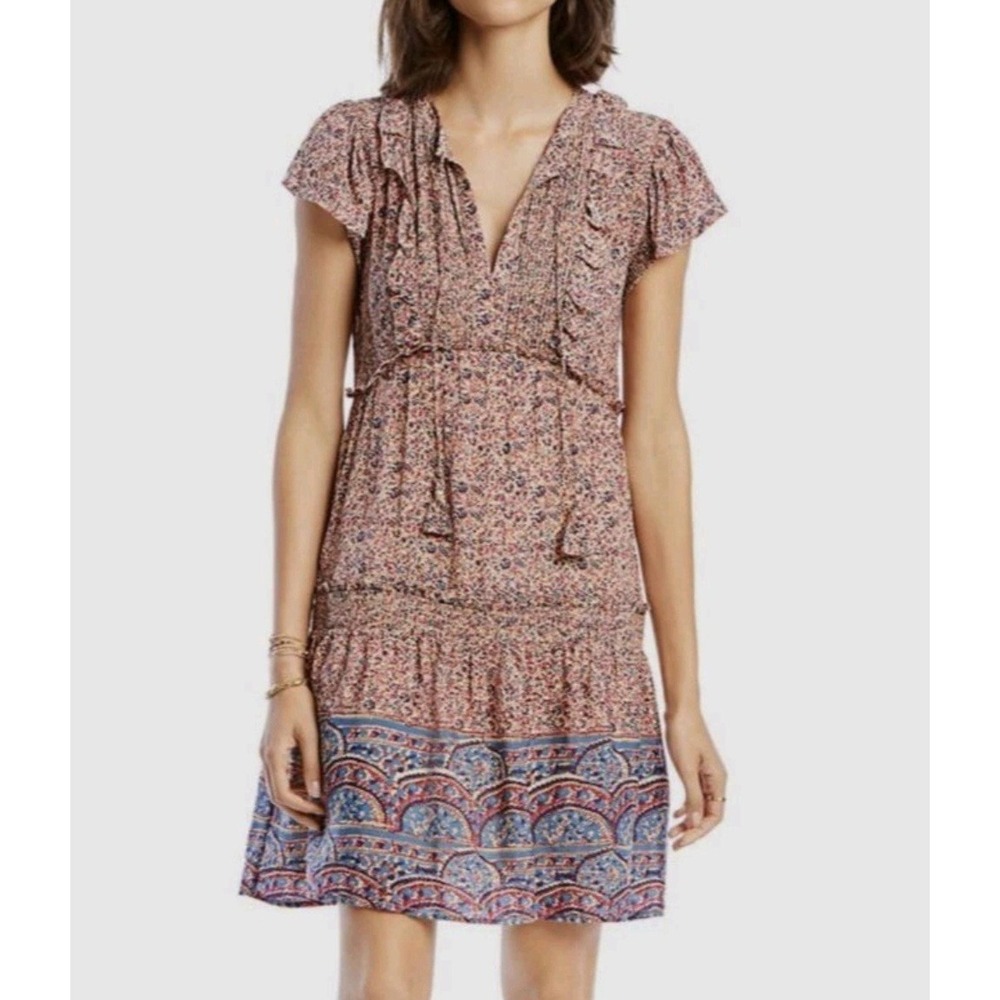 LINI Sadie‎ Ruffle Pintuck Short Sleeve Mini Cottagecore Dress Women's Size 6